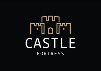 castle fortress line art logo design illustration template - obrazy, fototapety, plakaty
