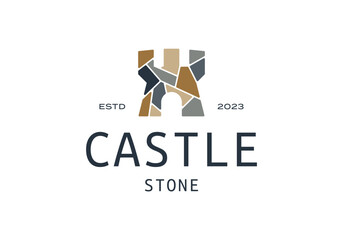 stone fortress castle logo design illustration