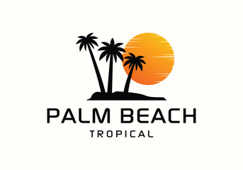 Tropical palm tree vintage logo design illustration template