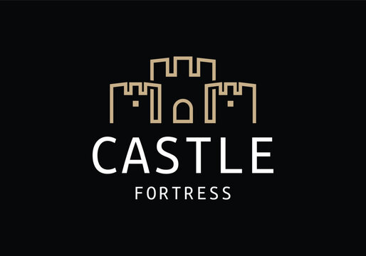 castle fortress line art logo design illustration template