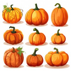 Set of funny pumpkin graphics on a white background. Perfect for Halloween decorations and designs