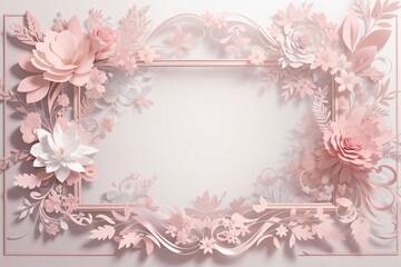 Background for party, birthday, wedding or graduation invitation in white color with floral frame with colorful decorations in soft art style. Generative Ai.