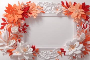 Obraz premium Background for party, birthday, wedding or graduation invitation in white color with floral frame with colorful decorations in soft art style. Generative Ai.