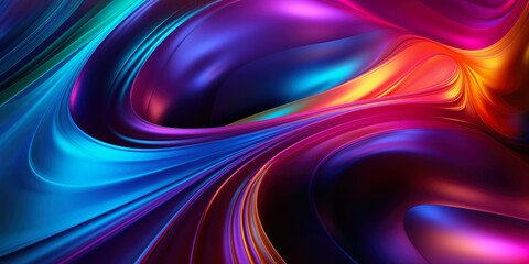 Fototapeta na wymiar 3d abstract wallpaper. Liquid metal rainbow waves banner. Three dimensional rainbow colored swirls background