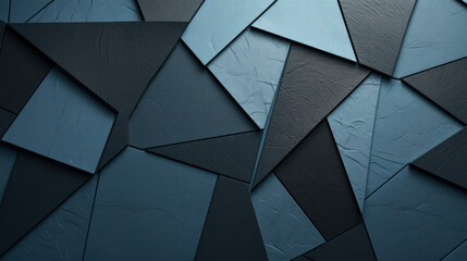 Shapes of slate blue and black, different geometric form as mosaic, smooth surface, pattern background texture
