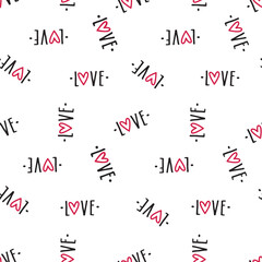 love typography and red hearts with seamless vector pattern, valentine's day heart patterns