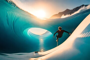 surfer on a wave - obrazy, fototapety, plakaty