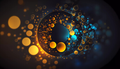 a blurry image of a blue and yellow light with a blurry background of gold dots and circles