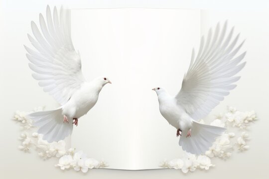 One sheet template with two white doves and white flowers