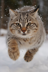 lynx in the snow, closeup