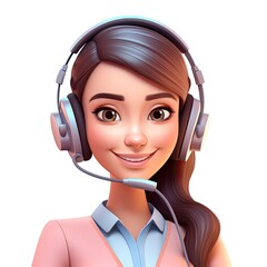 cartoon character cute avatar 24/7 technical support staff isolated on white background. three dimensional girl - obrazy, fototapety, plakaty
