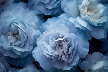 Flowers in a pale blue shade resembling a baby's hue. Generative AI