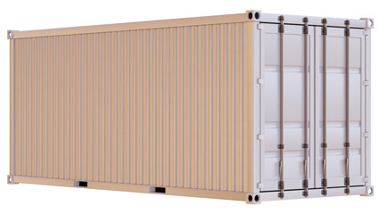 White Empty Shipping Container Template 20 feet size. 3D Illustration with PNG Transparent Background. Transport, storage and shipping concept.