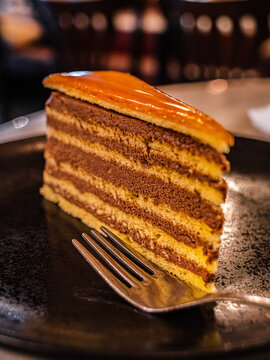 Dobos tart slice in Hungary