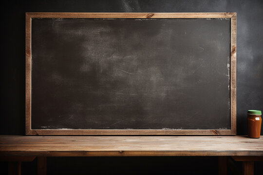 Traditional cafe interior with empty vintage blackboard