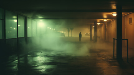 people walking in the fog