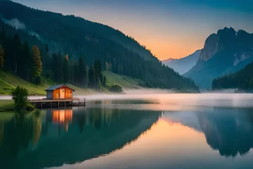 Zelfklevend Fotobehang lake in the mountains © Sofia Saif