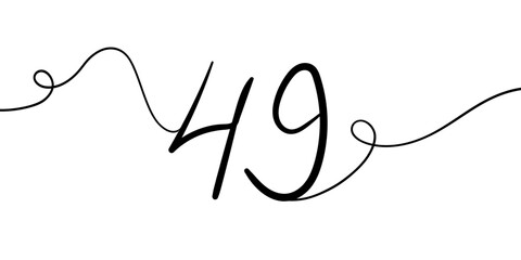 Number 49 line art drawing on white background. Anniversary 49th birthday continuous drawing contour. Minimal vector illustration