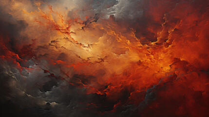 A firelike background with an orange color, in the style of photorealistic painting, atmospheric clouds, precisionist art - Generative AI