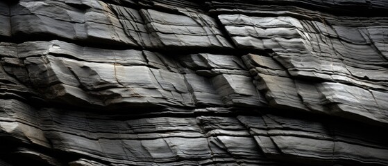 Wavy grey white layers of slate and sandstone rock formation cliff - detailed rough grunge texture...