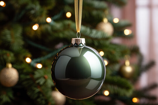 Christmas military Green ball on Christmas background