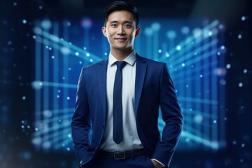 Fototapeta premium Asian Male Data Analyst Occupation Lifestyle Environment Generative AI