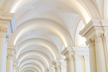 background: baroque interior, vaulted ceiling of a classical enfilade - obrazy, fototapety, plakaty