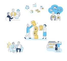 お金・投資・資産運用関連と複数の人物　セット