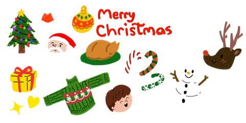 crayon minimal Christmas drawing, cute elements, Hand drawing