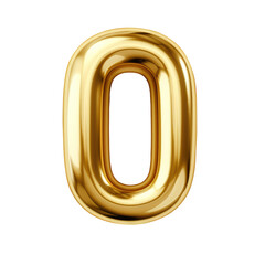 Gold metallic Number "0" balloon Realistic 3D on white background.