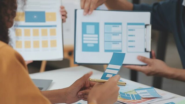 Website designer Creative planning application development draft sketch drawing template layout framework wireframe design studio . User experience concept .