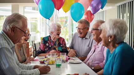 Happy senior people celebrating birthday
