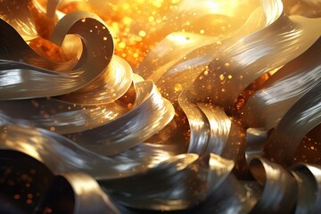 Abstract golden swirls with sparkling accents on a dark background. Perfect for luxury branding, high-end product backgrounds, or artistic expression.