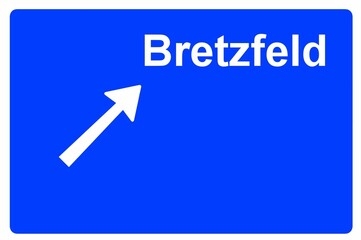 Illustration eines Autobahn-Ausfahrtschildes mit der Beschriftung "Bretzfeld"	