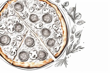 Italian pizza , collection of pizza with ingredients, logo, hand drawn  illustration realistic sketch , Generative AI - obrazy, fototapety, plakaty