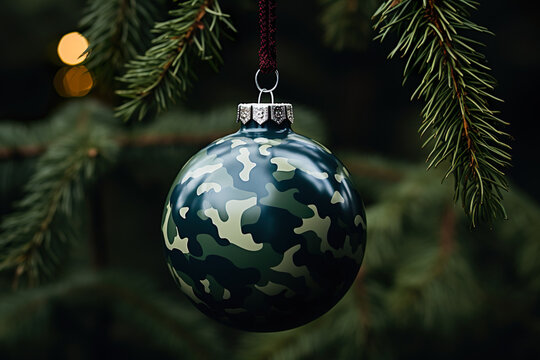 Christmas Camouflage Military ball on Christmas Tree