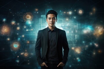 Fototapeta na wymiar Asian Male Web Developer Employment Professional Backdrop Generative AI