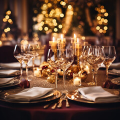 Luxurious Candlelit Christmas Dinner Setting with Burgundy and Gold Elegance
