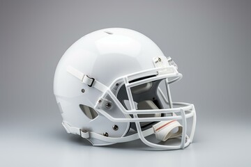 Isolated white football helmet on grey background. Generative AI - obrazy, fototapety, plakaty