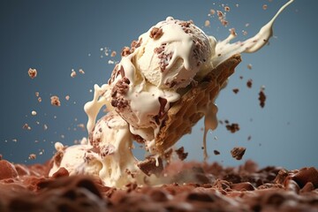 An ice cream with chocolate chunks falling out. Generative AI