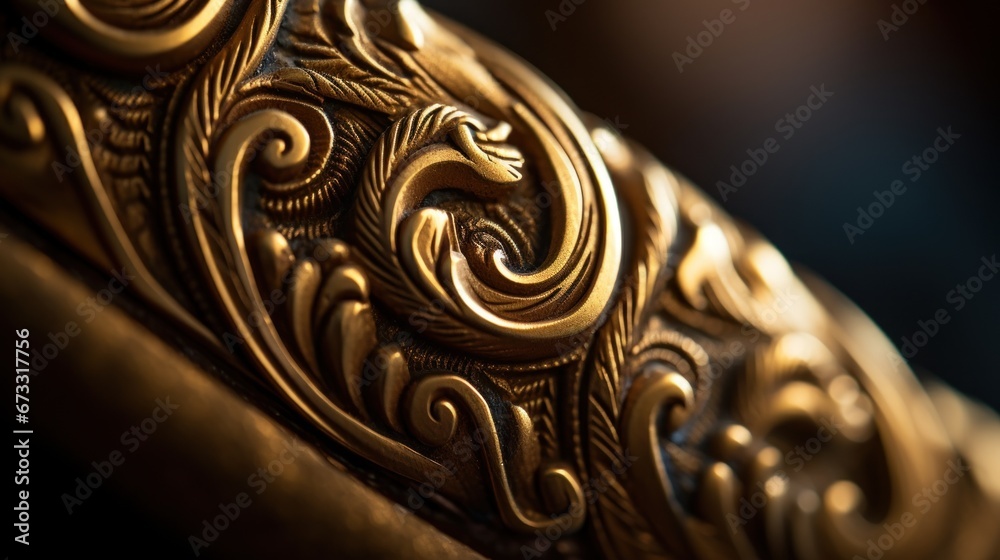 Canvas Prints A close up of a gold ornate design on the side, AI