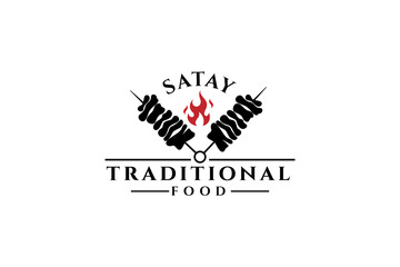 Traditional Food Satay template logo design vector