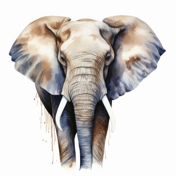 elephant head , animal, watercolor illustration isolated on white background, Generative AI