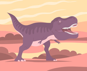 Predatory dinosaur tyrannosaurus of the Jurassic period. Carnivorous scary lizard. Big t rex. Prehistoric strong hunter. Cartoon vector illustration