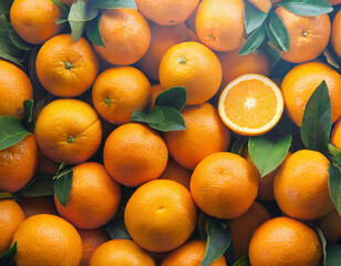 Orange fruit texture as a background, top view. Summer wallpaper