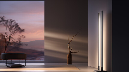 interior of a building. Sunset view outside the window