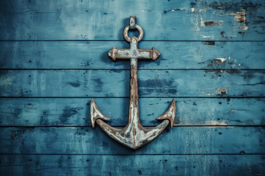 Blue vintage wooden background anchoring