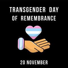 Transgender Day of Remembrance. Square banner for social media post. Isolated vector template. LGBT community and human rights event in November. Symbols with trans flag colors. Minimal design