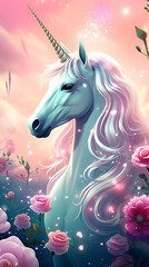 cute pink unicorn with flowers