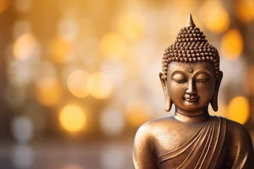Tuinposter Buddha statue crafted with gold and bronze against bokeh backdrop © The Big L